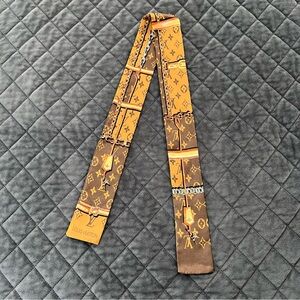 Louis Vuitton bandeau satin silk head band hair tie scarf brown monogram B14